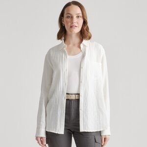 QUINCE 100% Organic Cotton Gauze White Long Sleeve Shirt
